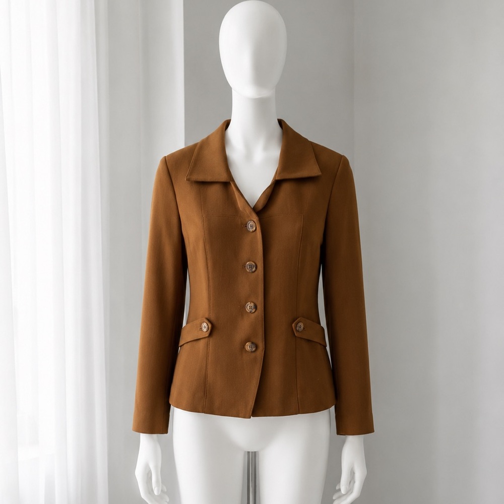 90s Women's Milk Chocolate Brown Tailored Button Down Shacket Johnny Collar SM